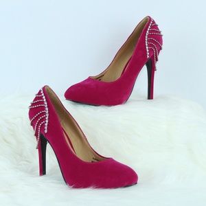 3/$25 Pink Velvet High Heel Rhinestone Detailed